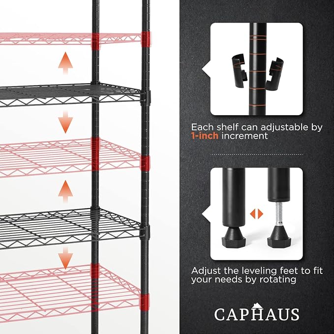 CAPHAUS 3/4/5-Tier Adjustable Height Wire Shelving Unit, Wire Rack Shelving - Image 4