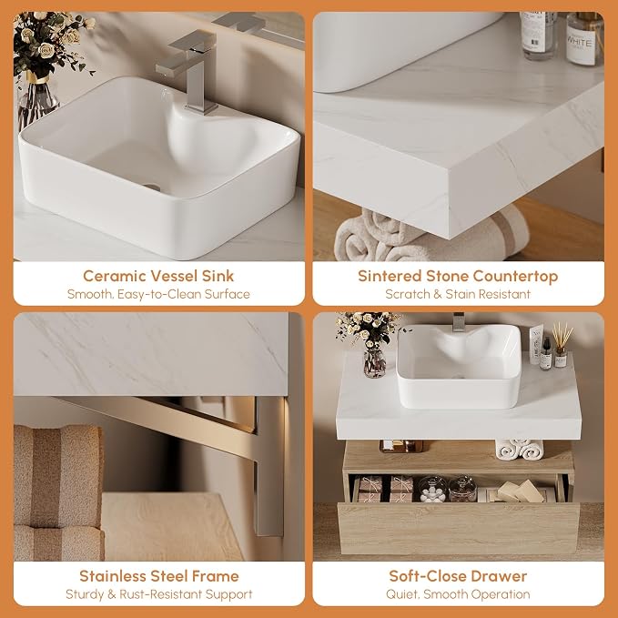 35.4" Floating Bathroom Vanity Wall-Mounted Storage Cabinet Single Piece Set - Image 4