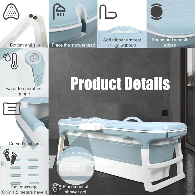 Portable Bathtub for Adult, Large 56 inch Collapsible Bathtub, Reusable - Image 9