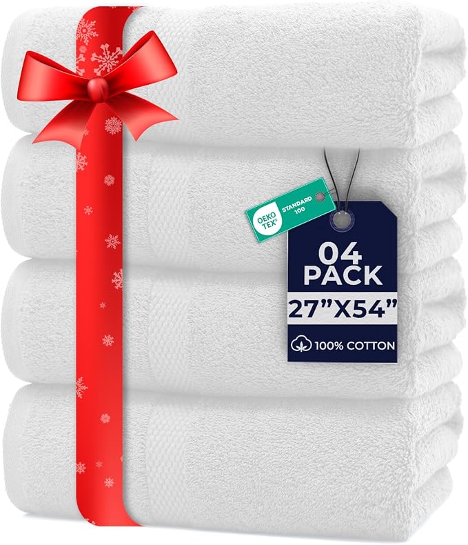 DAN RIVER Bath Towels Set of 4, 27 x 54 Inches, 100% Cotton, Larger & Lighter by DanRiver