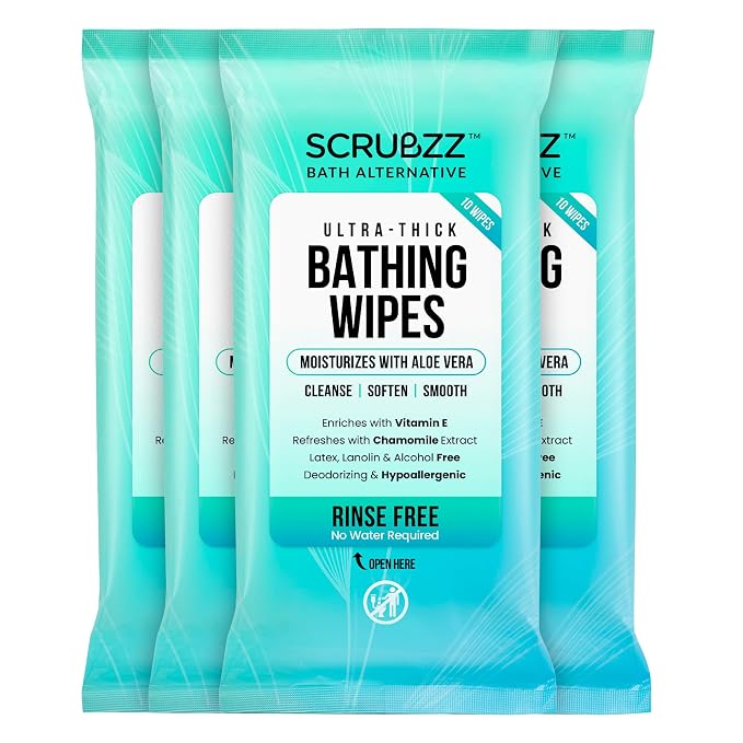 Extra Large Bath Wipes for Adults No Rinse by Scrubzz