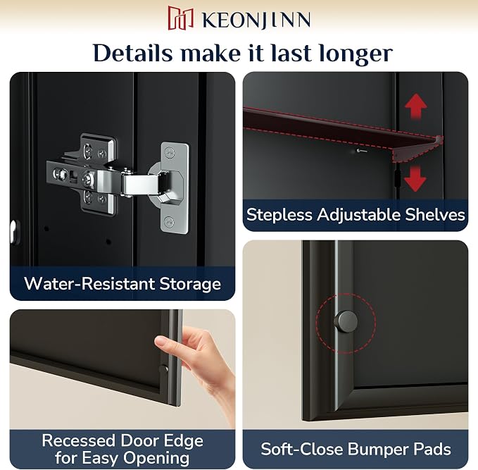 Keonjinn 20 x 26 Inch Black Medicine Cabinet, Bathroom Medicine Cabinet - Image 7