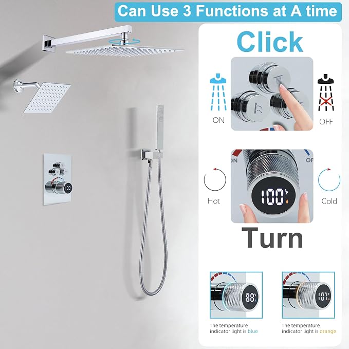 Digital Display Dual Head Shower system Rain Shower System Shower Wall Mount 10 - Image 7