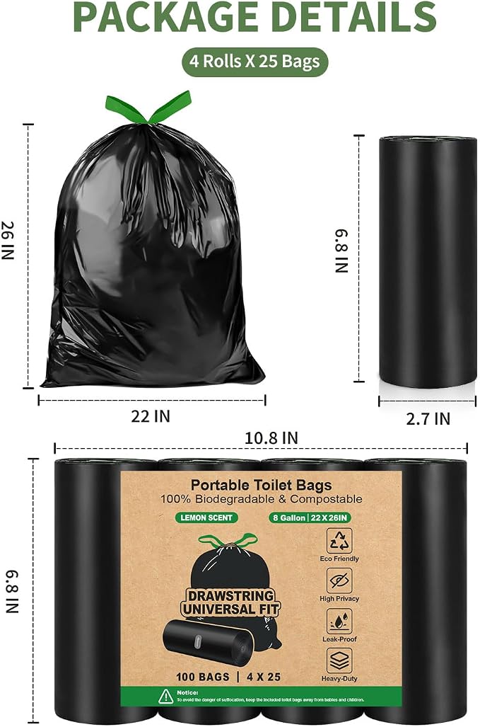 25 Portable Camping Toilet Bags Drawstring, 8 Gal Compost Bags - Image 8
