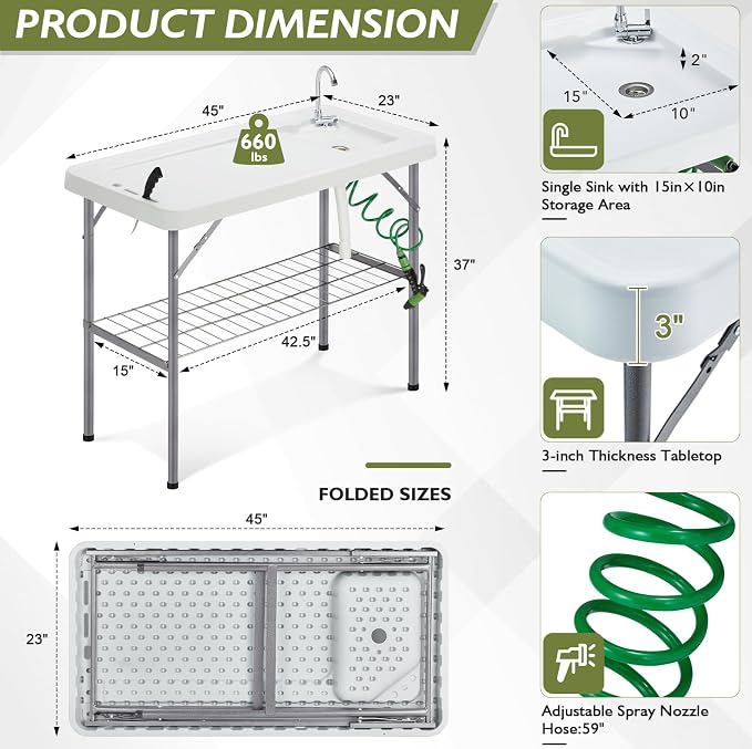 Folding Fish Cleaning Table Portable Camping Sink Table - Image 2