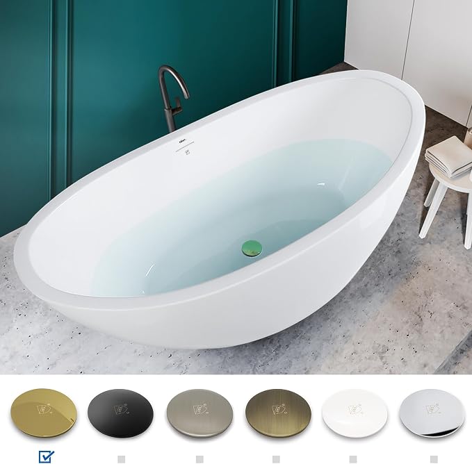 FerdY Naha 67" Freestanding Bathtub, Curve Edge Soaking Bathtub - Image 3