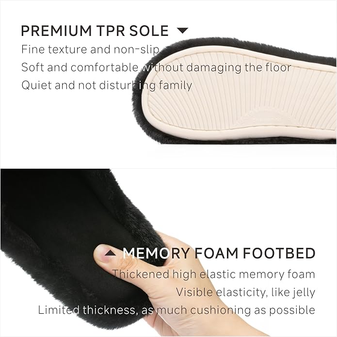 Chantomoo Womens Slippers Memory Foam Fuzzy Cross Band Faux Fur Slippers - Image 4
