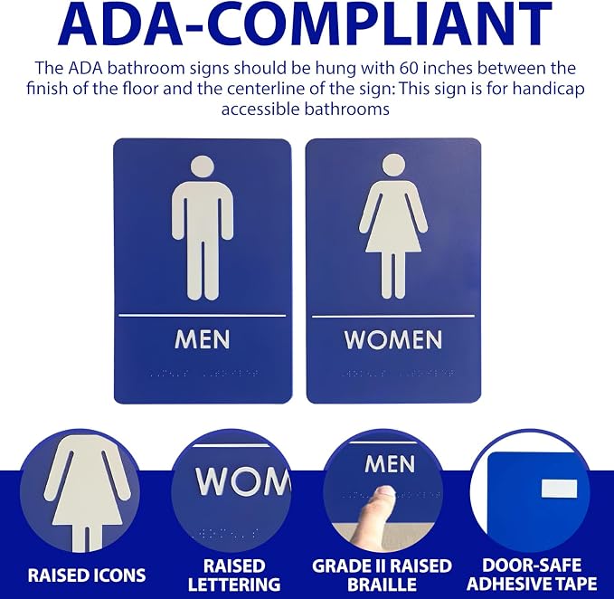 USA Made - Men's and Women's Restroom Signs ADA-Compliant Bathroom Door Signs - Image 7