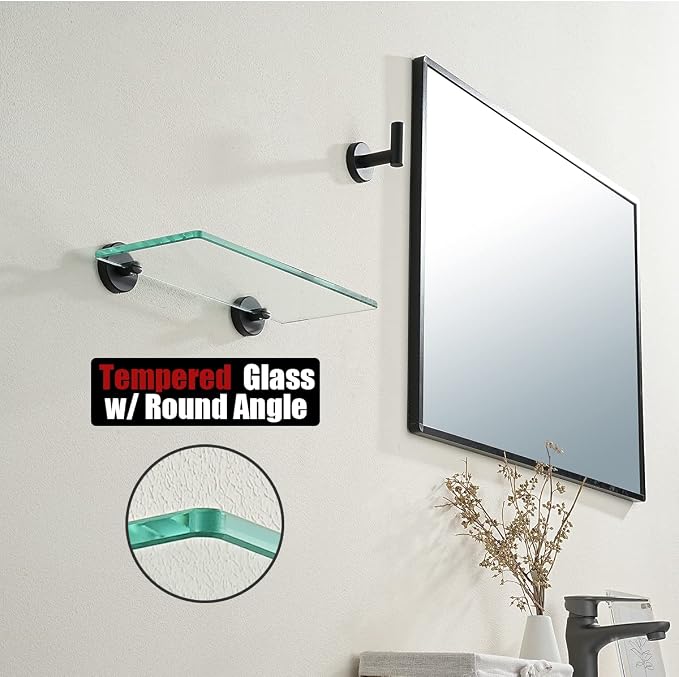JQK Bathroom Glass Shelf Black, Tempered Glass Shower Storage 12 by 5 inches - Image 6