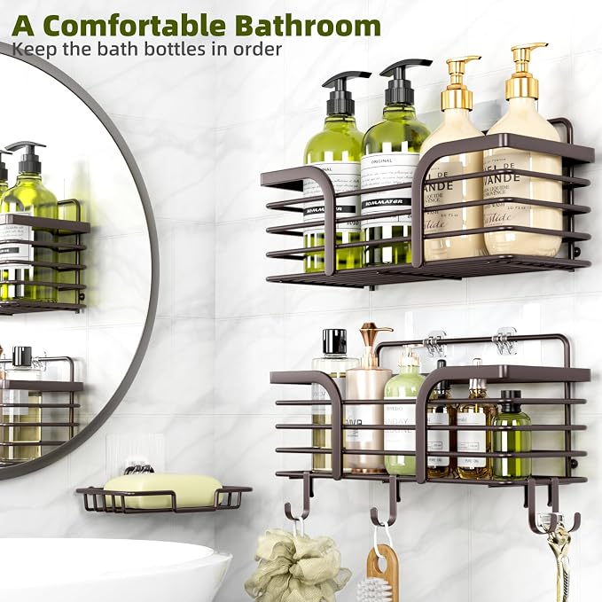 Yougai Shower Caddy 3 Pack, No Drilling Stainless Steel Hanging Shower - Image 3