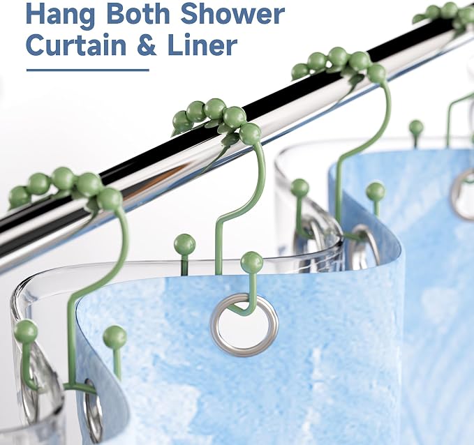Titanker Shower Curtain Hooks Rings, Rust-Resistant Metal Double Glide Shower - Image 2
