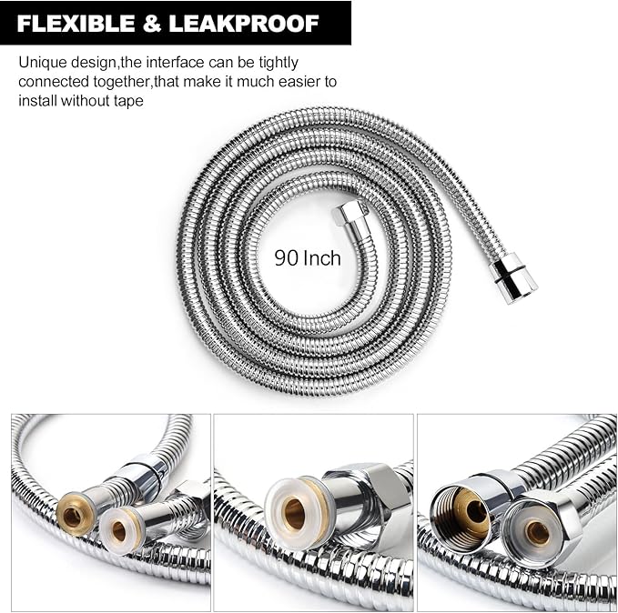 Shower Hose Extra Long 90 Inches Brushed Chrome Handheld Shower Head Hose - Image 3