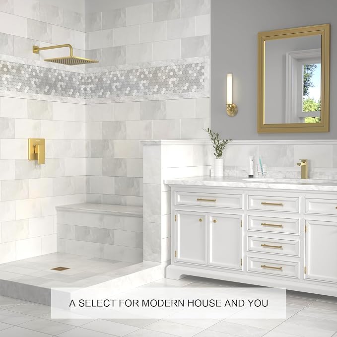 Lava Odoro 12-inch Modern Square Shower Faucet Set Brushed Gold, Shower Trim Kit - Image 5