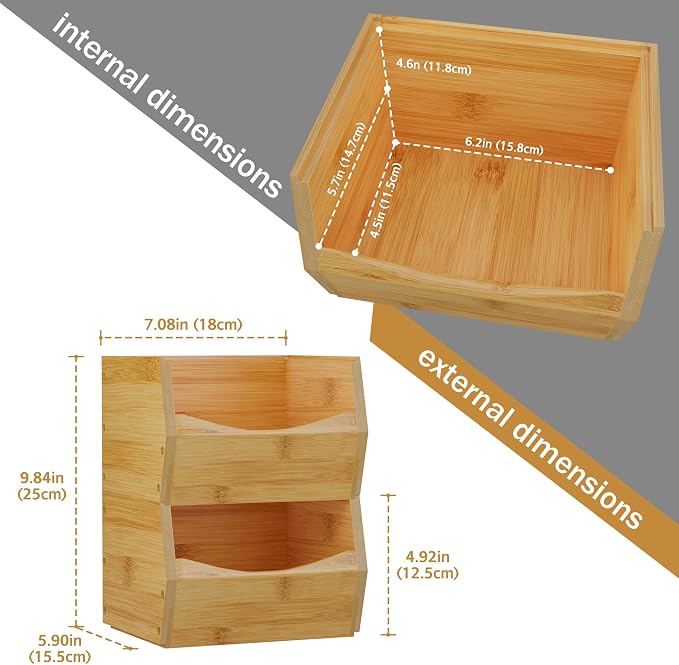 2 Set Open Front Small Stackable Storage Bins, Bamboo Stacking Storage Bins - Image 4