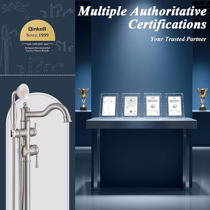 Free Standing Tub Faucet, Qinkell Classic Elegant Gooseneck Freestanding - Image 8