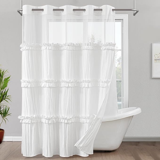 ROSERY No Hook Ruffle Shower Curtain by ROSERY