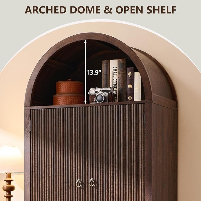 71" Tall Arched Bathroom Storage Cabinet, Modern Fluted Storage Cabinet w/Doors - Image 5