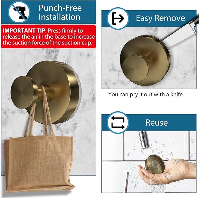 Suction Cup Hooks for Shower, Glass Door, Hold Robe & Wreath, Hanging up to 15 - Image 4