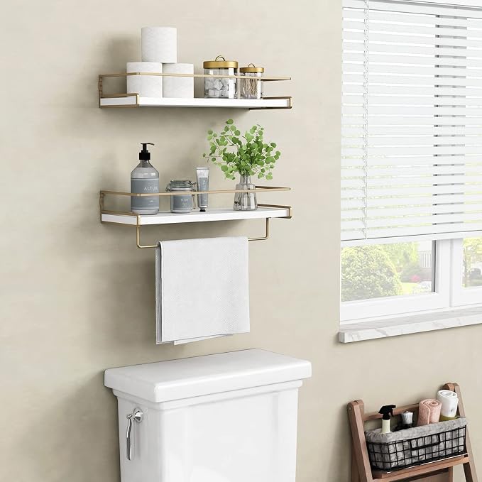 Forbena Floating Bathroom Shelves Wall Mounted, Aesthetic White and Gold Shelves - Image 4