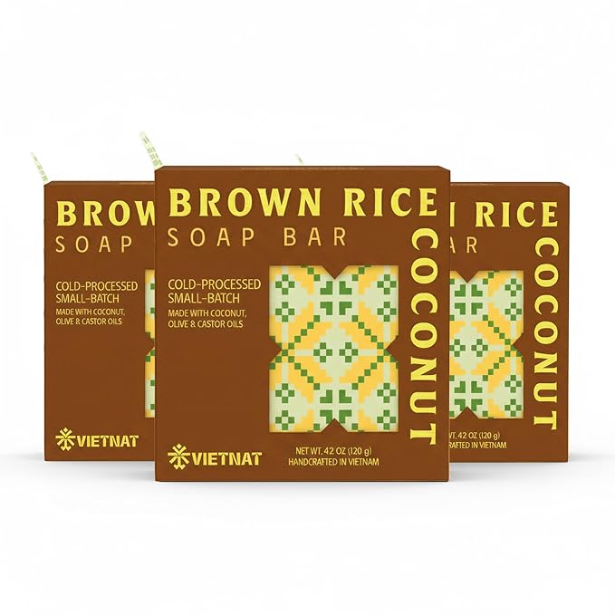 Brown Rice & Coconut Soap Bar – 2-in-1 Exfoliating & Nourishing, Cold Process by VIETNAT