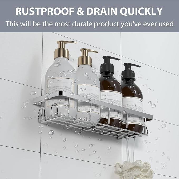 Shower Caddy Organizer with Hooks, Self Adhesive Bathroom Shelves, Shower - Image 4