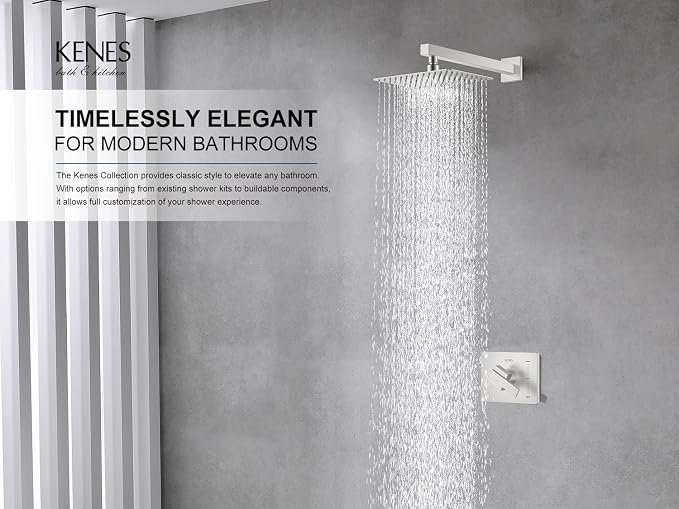 KENES Brushed Nickel 10-Inch Shower Head and Handle Set, Square Shower Faucet - Image 2