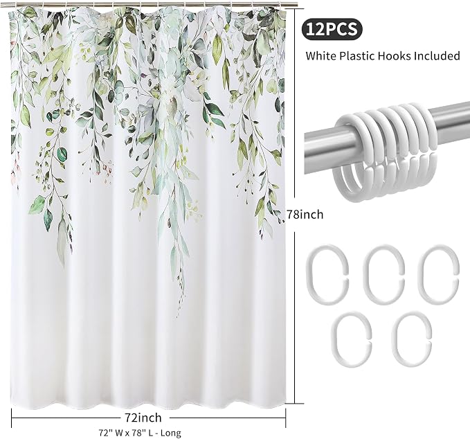 Colorful Star Sage Green Eucalyptus Waterproof Shower Curtain Set - Image 8