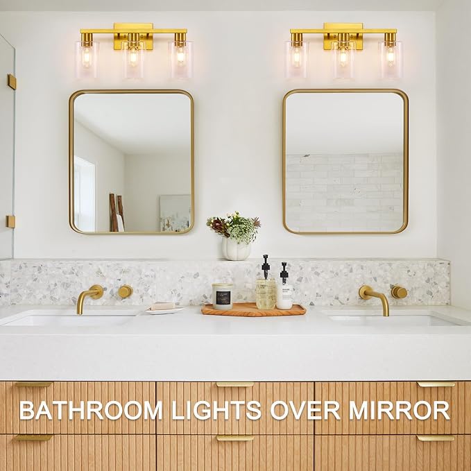 Gold 3-Light Bathroom Vanity Light, Modern Brushed Gold Vanity Lights - Image 8