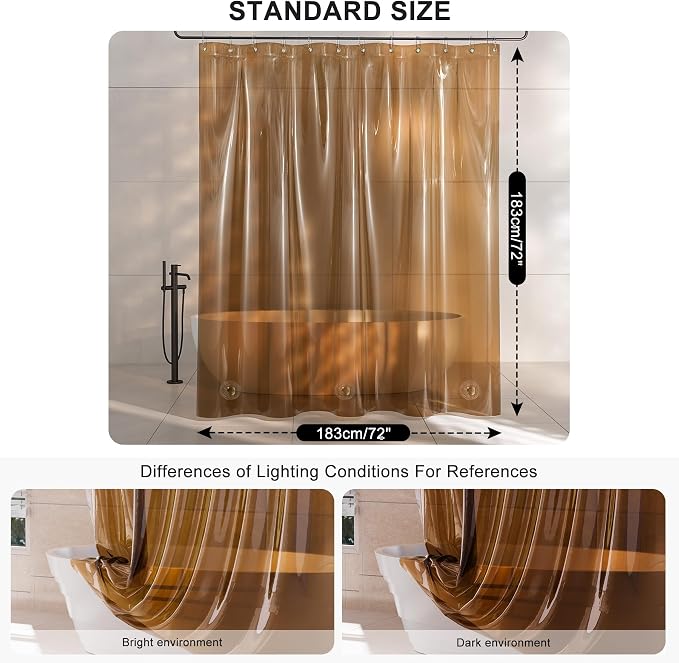 AmazerBath Shower Curtain Liner, 100% EVA Soft Clear Amber Heavy Duty Shower - Image 7