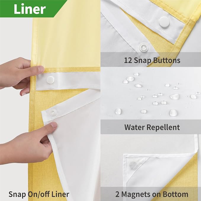 Extra Long No Hooks Needed Linen Textured Shower Curtain - Image 5