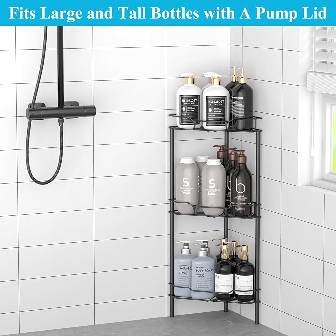 3 Tier Floor Standing Corner Shower Caddy Organizer Shelf - Image 4