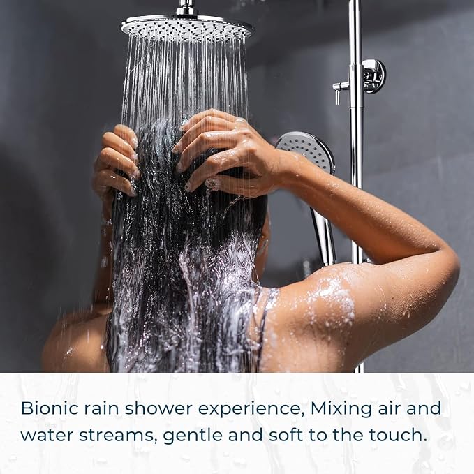 Outdoor Shower Faucet Set 8" Round Shower Head 3 Function Thermostatic Rainfall - Image 2