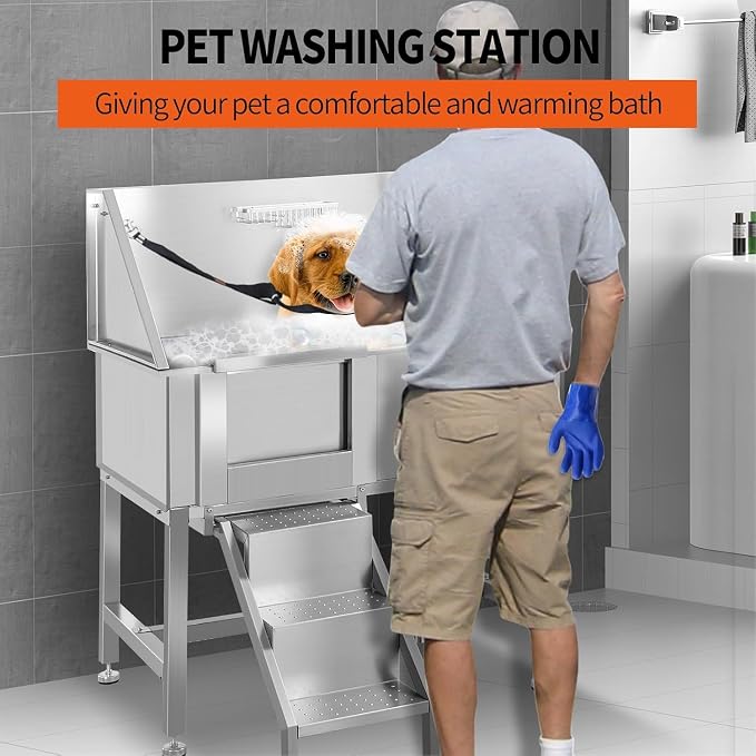 38" Professional Dog Wash Station, Stainless Steel Dog Grooming Tub - Image 4