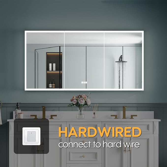 WELLFOR 60" X 30" LED Mirrored Bathroom Cabinet - Image 9