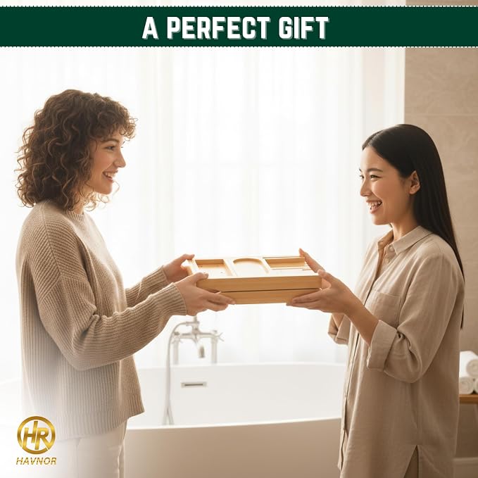 Bamboo Bathtub Caddy Tray Expandable & Foldable Bath Shelf - Image 6