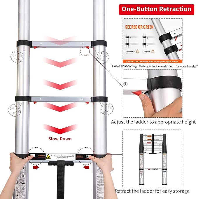Telescoping Ladder, with Stable Hook and stabilizer barand, Extension Ladder - Image 9
