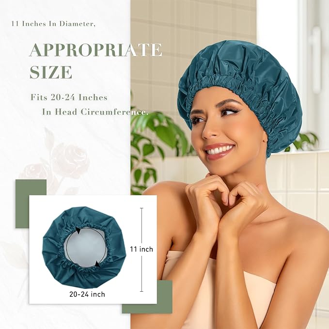 Reusable Shower Cap for Women, Large Waterproof Shower Essentials Bonnet - Image 3