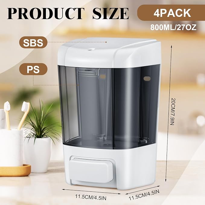 Hushee 4 Pcs Plastic Wall Mounted Soap Dispenser Commercial Manual Soap - Image 2