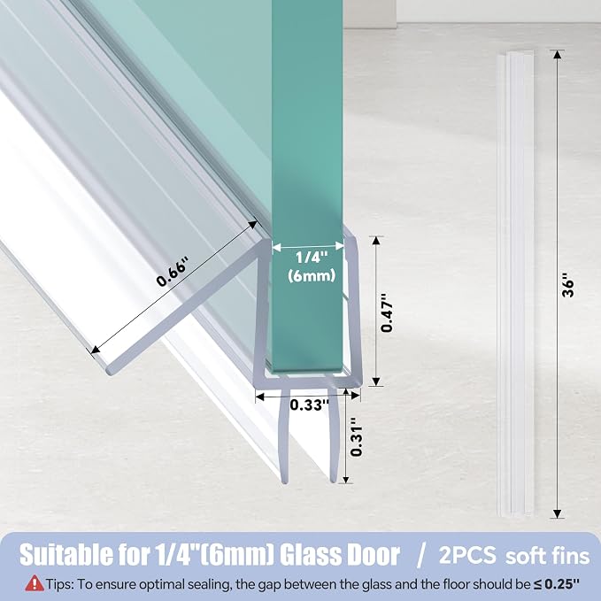 2-Pack Shower Door Bottom Seal, Ultra Clear Glass Shower Door Seal Strip - Image 7
