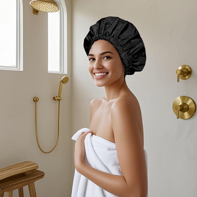 Reusable Shower Cap for Women, Large Waterproof Shower Essentials Bonnet - Image 4