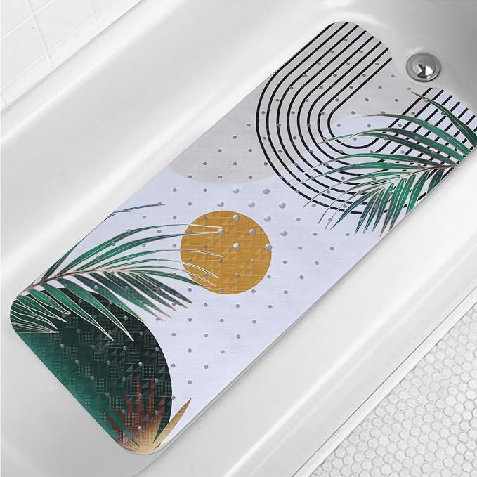 Bathtub Mat Non Slip Boho 40x16in Palm Leaves Extra Long Bohemia Bath Mat by Denifeiya