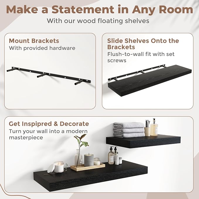 48 Inch Long Floating Shelves for Wall Set of 2, Easy Install Engineered Wood - Image 5