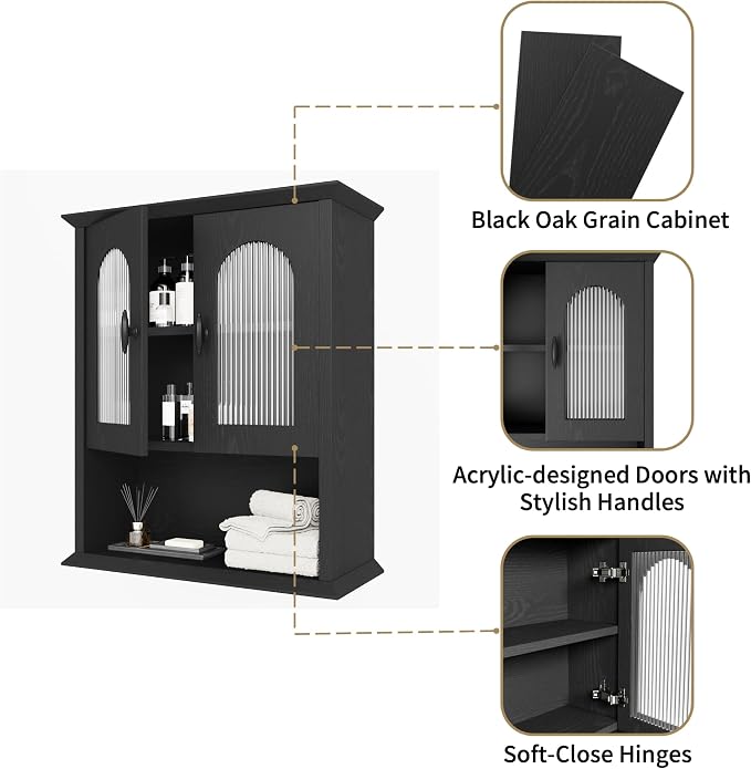 CJL Bathroom Wall Cabinet with Fluted Door, 18.9'' x 23.6'' Medicine Cabinet - Image 6