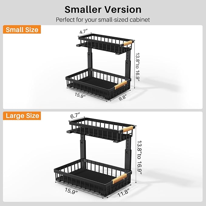 PXRACK 2 Pack Under Sink Organizer, Adjustable Height, 2 Tier Pull Out Under - Image 2