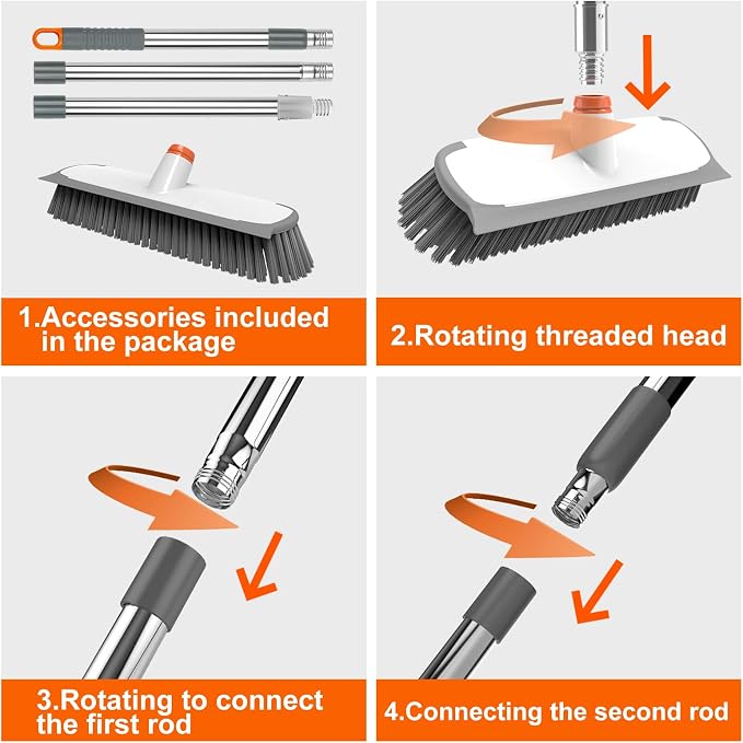 Floor Scrub Brush with Long Handle, Stiff Bristles Deck Brush, BITOPE - Image 8