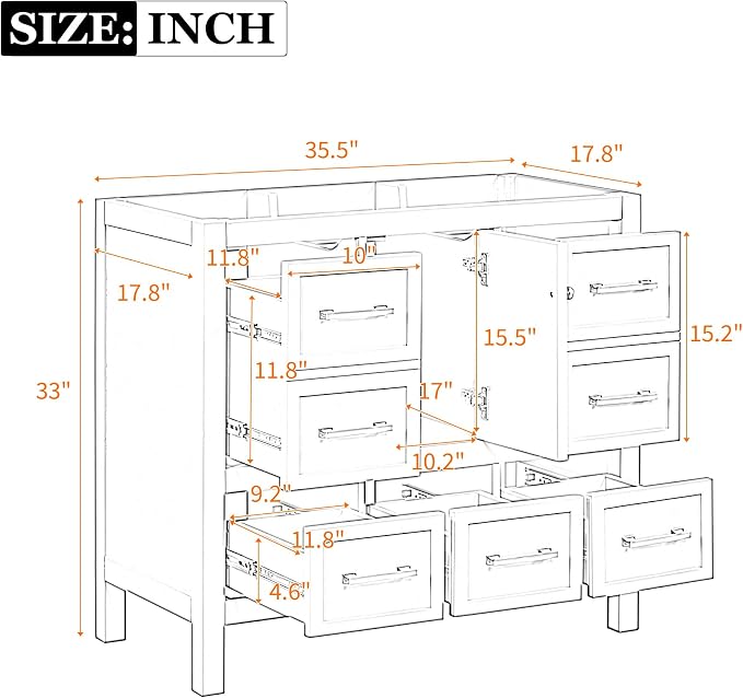 36 Inch White Bathroom Vanity Without Sink Top, Freestanding Bathroom Vanity - Image 2