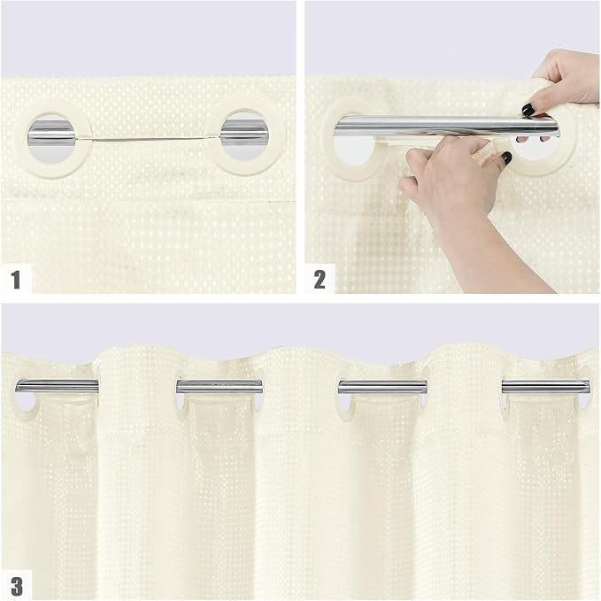 MitoVilla Ivory Waffle Small Stall Shower Curtain Liner Set 36 x 74, No Hooks - Image 4