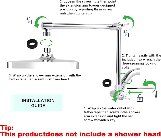 Shower Head Extension Arm, 16 Inch Solid Brass Adjustable Extender - Image 7