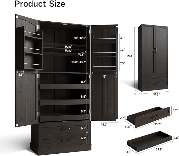 ONBRILL 71" Tall Farmhouse Kitchen Pantry Cabinet - Image 2