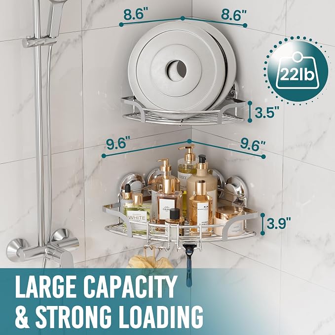 TAILI 2 Pack Powerful Suction Cup Corner Shower Caddy, Stainless Steel - Image 4